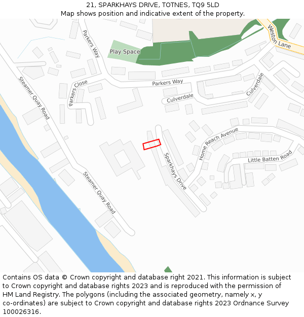 21, SPARKHAYS DRIVE, TOTNES, TQ9 5LD: Location map and indicative extent of plot