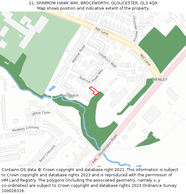 21, SPARROW HAWK WAY, BROCKWORTH, GLOUCESTER, GL3 4QA: Location map and indicative extent of plot