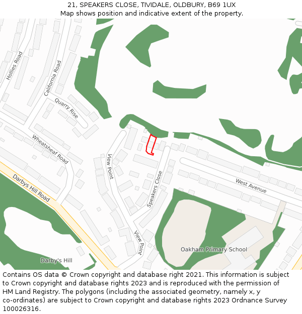 21, SPEAKERS CLOSE, TIVIDALE, OLDBURY, B69 1UX: Location map and indicative extent of plot