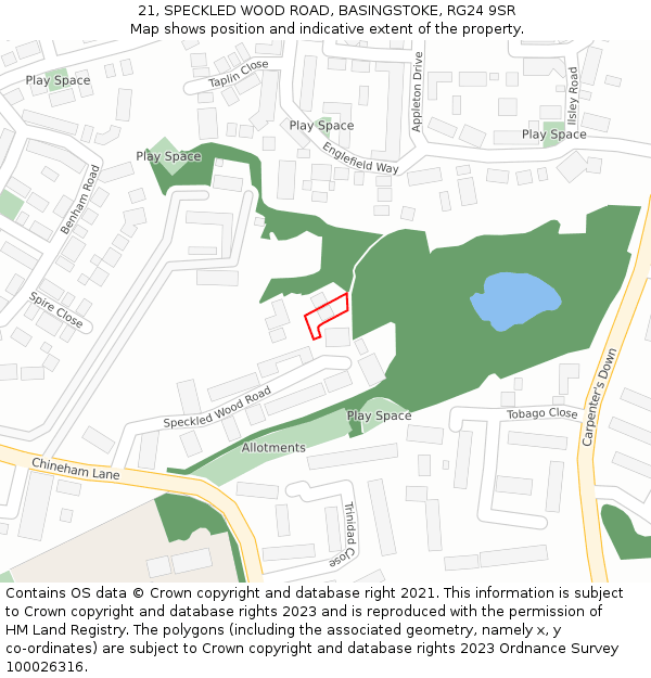 21, SPECKLED WOOD ROAD, BASINGSTOKE, RG24 9SR: Location map and indicative extent of plot