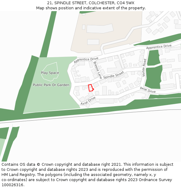 21, SPINDLE STREET, COLCHESTER, CO4 5WX: Location map and indicative extent of plot