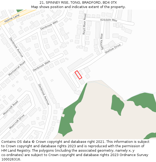 21, SPINNEY RISE, TONG, BRADFORD, BD4 0TX: Location map and indicative extent of plot