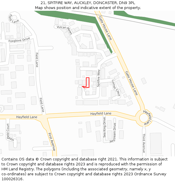 21, SPITFIRE WAY, AUCKLEY, DONCASTER, DN9 3PL: Location map and indicative extent of plot