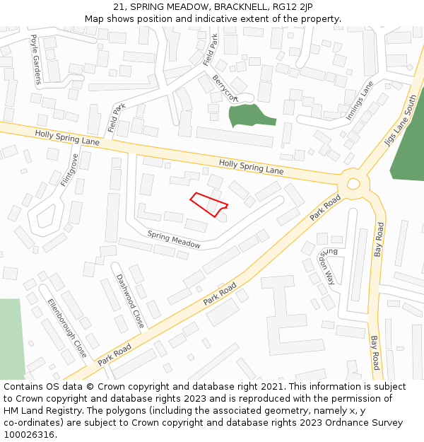 21, SPRING MEADOW, BRACKNELL, RG12 2JP: Location map and indicative extent of plot