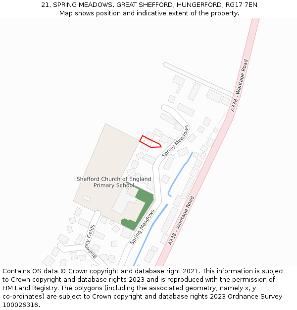 21, SPRING MEADOWS, GREAT SHEFFORD, HUNGERFORD, RG17 7EN: Location map and indicative extent of plot