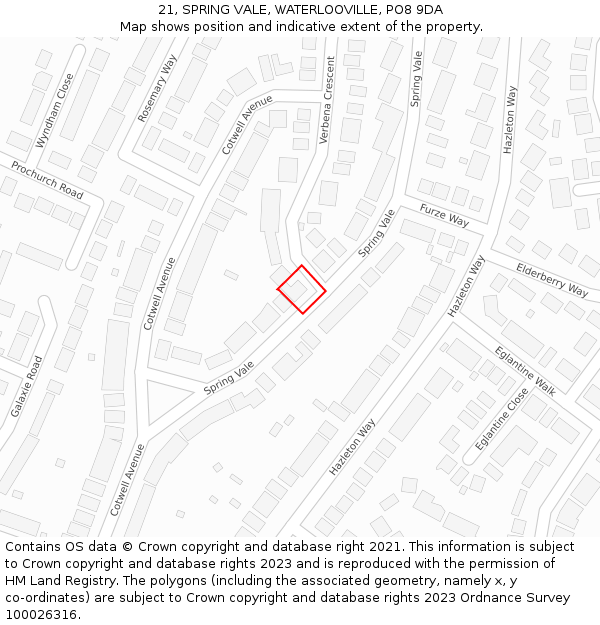 21, SPRING VALE, WATERLOOVILLE, PO8 9DA: Location map and indicative extent of plot