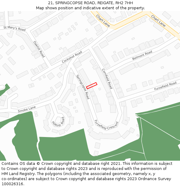 21, SPRINGCOPSE ROAD, REIGATE, RH2 7HH: Location map and indicative extent of plot