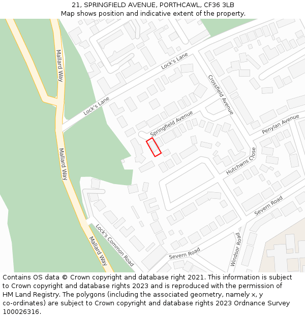 21, SPRINGFIELD AVENUE, PORTHCAWL, CF36 3LB: Location map and indicative extent of plot