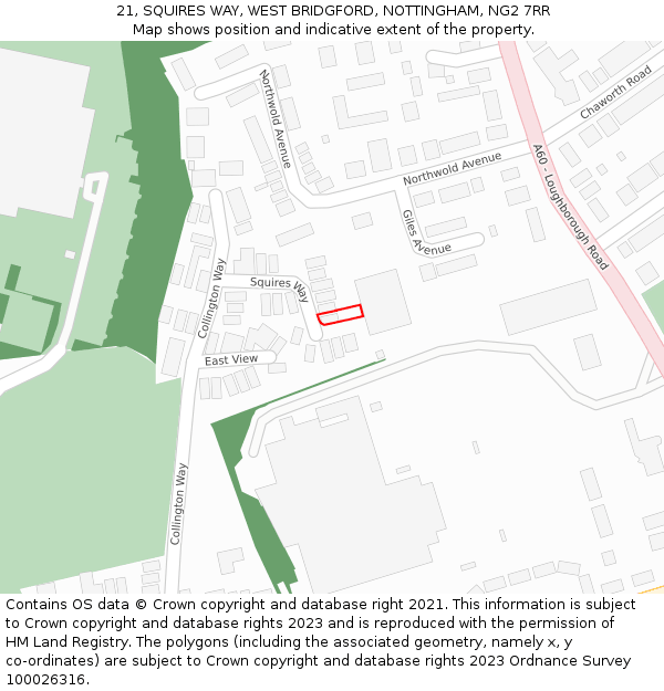 21, SQUIRES WAY, WEST BRIDGFORD, NOTTINGHAM, NG2 7RR: Location map and indicative extent of plot