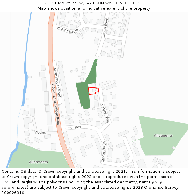 21, ST MARYS VIEW, SAFFRON WALDEN, CB10 2GF: Location map and indicative extent of plot
