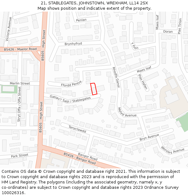 21, STABLEGATES, JOHNSTOWN, WREXHAM, LL14 2SX: Location map and indicative extent of plot
