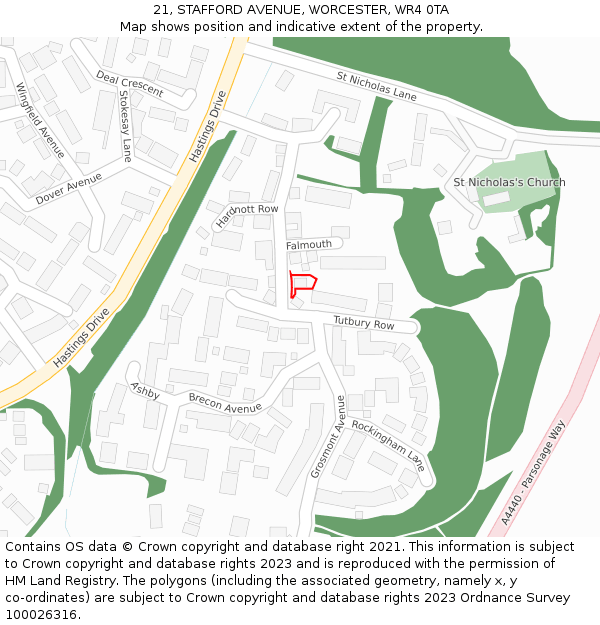 21, STAFFORD AVENUE, WORCESTER, WR4 0TA: Location map and indicative extent of plot