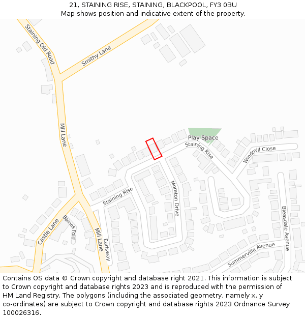 21, STAINING RISE, STAINING, BLACKPOOL, FY3 0BU: Location map and indicative extent of plot