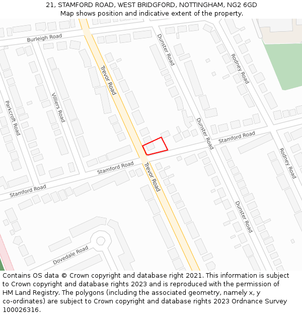 21, STAMFORD ROAD, WEST BRIDGFORD, NOTTINGHAM, NG2 6GD: Location map and indicative extent of plot