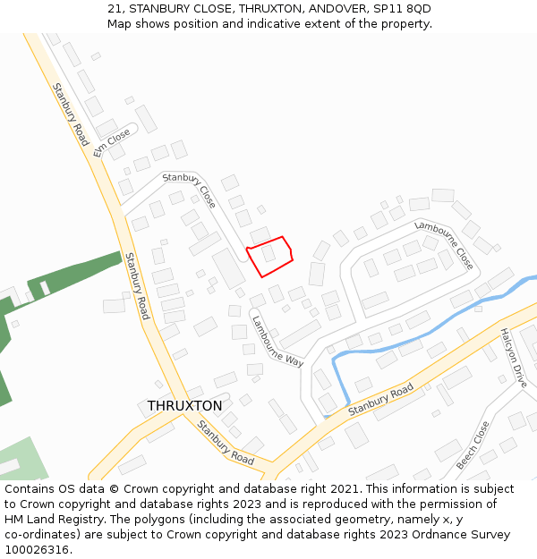 21, STANBURY CLOSE, THRUXTON, ANDOVER, SP11 8QD: Location map and indicative extent of plot