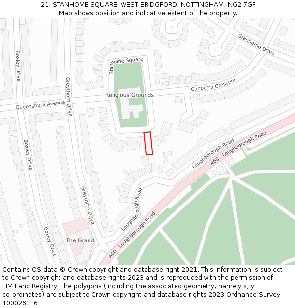 21, STANHOME SQUARE, WEST BRIDGFORD, NOTTINGHAM, NG2 7GF: Location map and indicative extent of plot