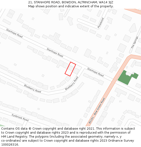 21, STANHOPE ROAD, BOWDON, ALTRINCHAM, WA14 3JZ: Location map and indicative extent of plot