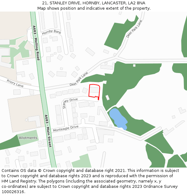 21, STANLEY DRIVE, HORNBY, LANCASTER, LA2 8NA: Location map and indicative extent of plot