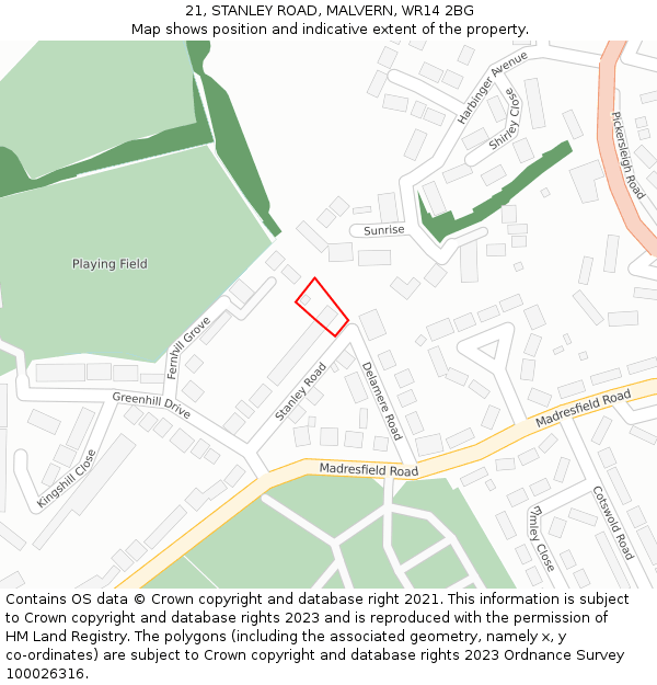 21, STANLEY ROAD, MALVERN, WR14 2BG: Location map and indicative extent of plot