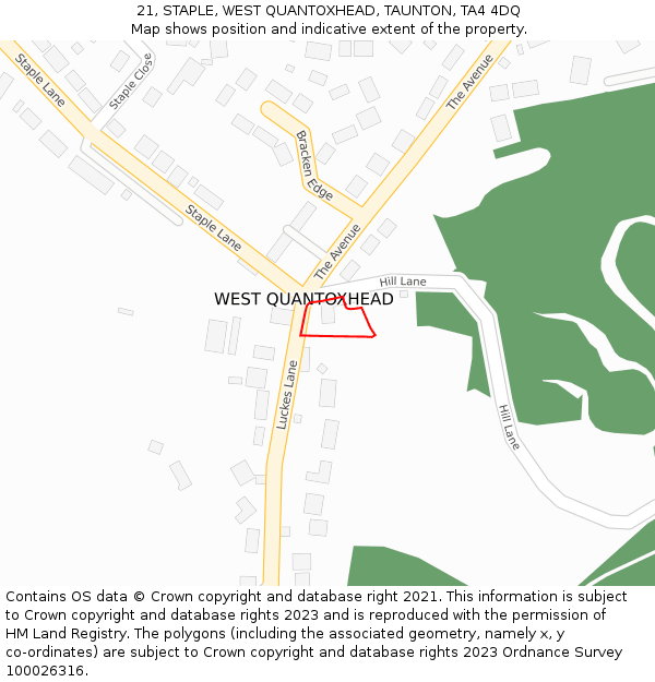 21, STAPLE, WEST QUANTOXHEAD, TAUNTON, TA4 4DQ: Location map and indicative extent of plot