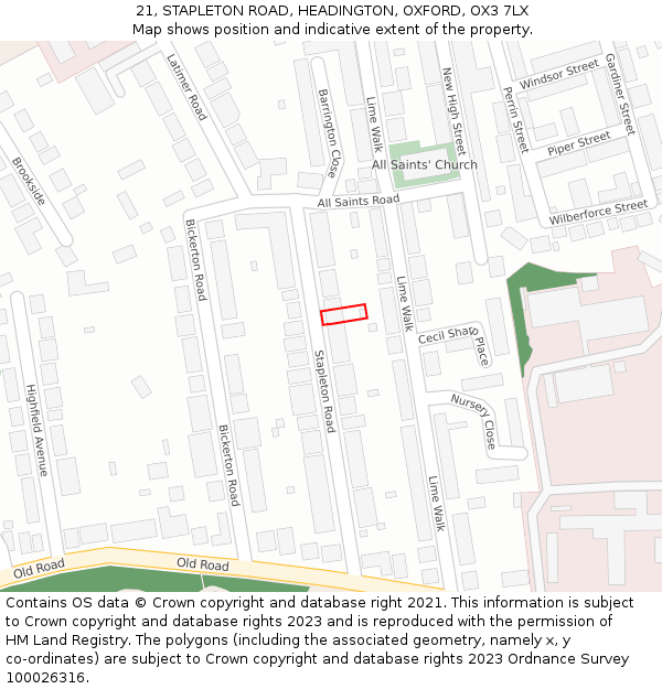 21, STAPLETON ROAD, HEADINGTON, OXFORD, OX3 7LX: Location map and indicative extent of plot