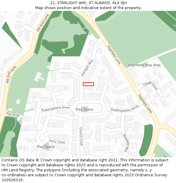 21, STARLIGHT WAY, ST ALBANS, AL4 0JH: Location map and indicative extent of plot