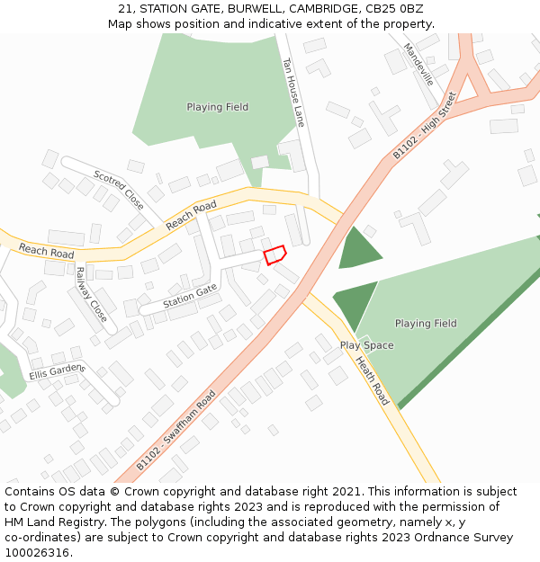 21, STATION GATE, BURWELL, CAMBRIDGE, CB25 0BZ: Location map and indicative extent of plot