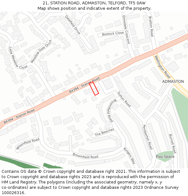 21, STATION ROAD, ADMASTON, TELFORD, TF5 0AW: Location map and indicative extent of plot