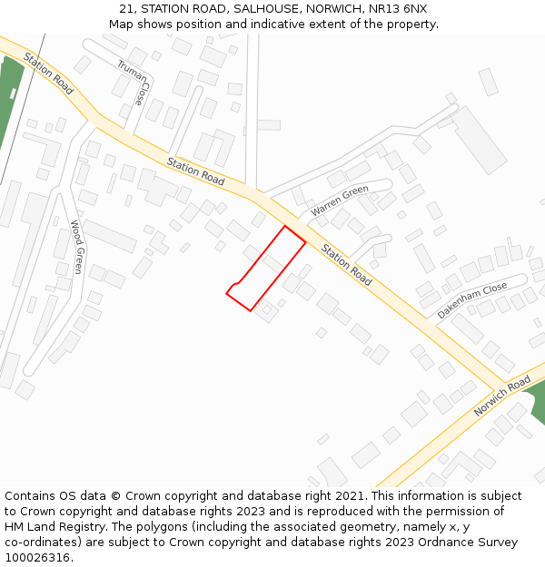 21, STATION ROAD, SALHOUSE, NORWICH, NR13 6NX: Location map and indicative extent of plot