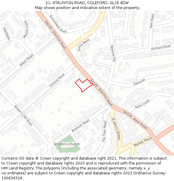 21, STAUNTON ROAD, COLEFORD, GL16 8DW: Location map and indicative extent of plot