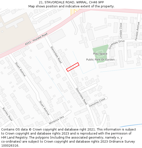 21, STAVORDALE ROAD, WIRRAL, CH46 9PP: Location map and indicative extent of plot