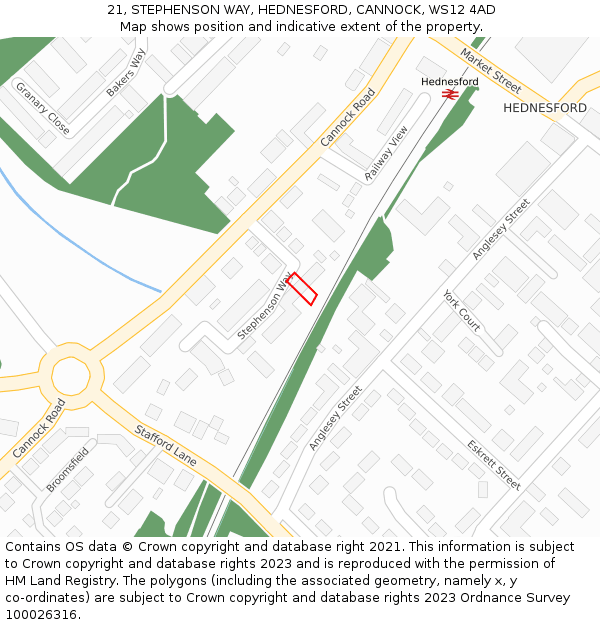 21, STEPHENSON WAY, HEDNESFORD, CANNOCK, WS12 4AD: Location map and indicative extent of plot