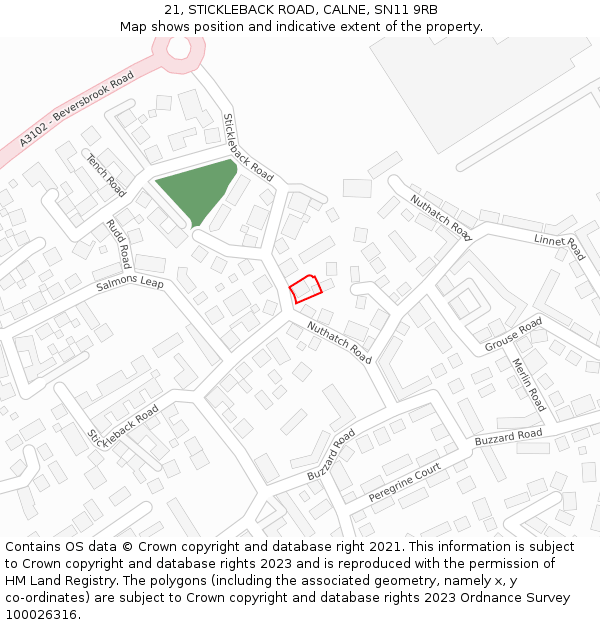 21, STICKLEBACK ROAD, CALNE, SN11 9RB: Location map and indicative extent of plot
