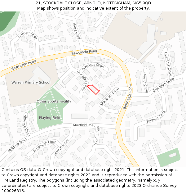 21, STOCKDALE CLOSE, ARNOLD, NOTTINGHAM, NG5 9QB: Location map and indicative extent of plot