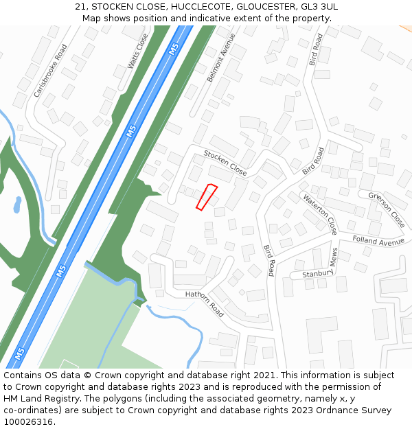 21, STOCKEN CLOSE, HUCCLECOTE, GLOUCESTER, GL3 3UL: Location map and indicative extent of plot