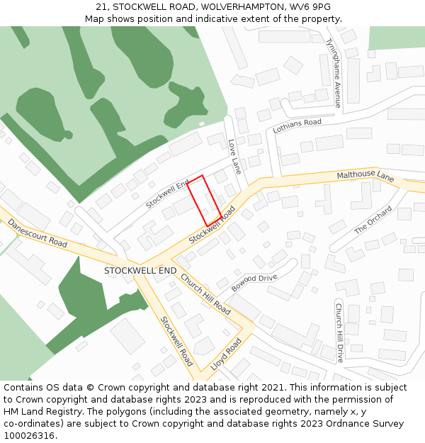 21, STOCKWELL ROAD, WOLVERHAMPTON, WV6 9PG: Location map and indicative extent of plot