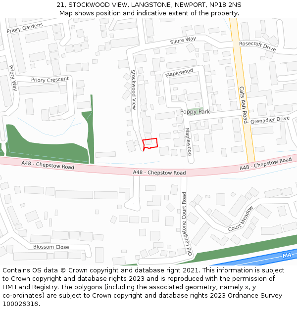 21, STOCKWOOD VIEW, LANGSTONE, NEWPORT, NP18 2NS: Location map and indicative extent of plot
