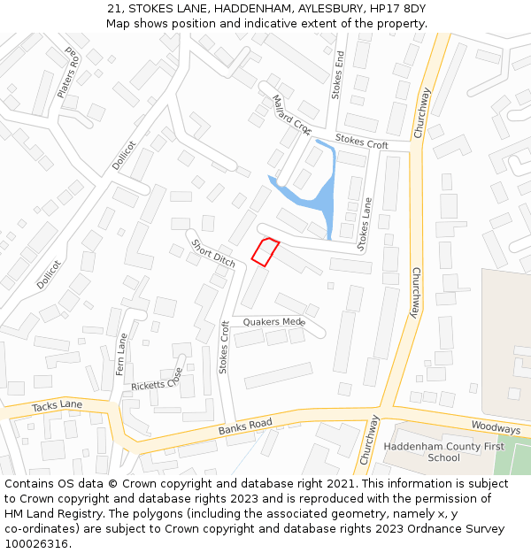 21, STOKES LANE, HADDENHAM, AYLESBURY, HP17 8DY: Location map and indicative extent of plot