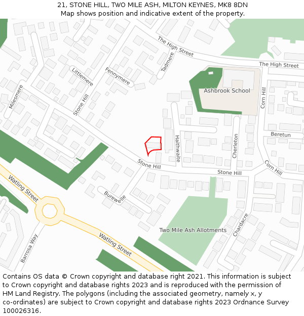 21, STONE HILL, TWO MILE ASH, MILTON KEYNES, MK8 8DN: Location map and indicative extent of plot