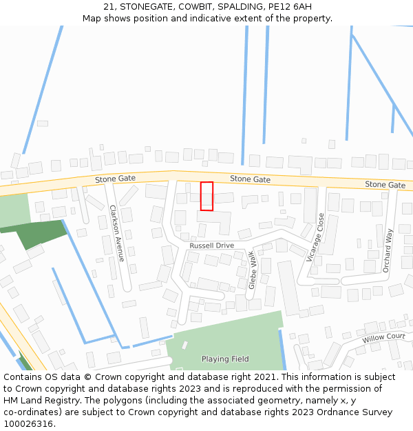21, STONEGATE, COWBIT, SPALDING, PE12 6AH: Location map and indicative extent of plot
