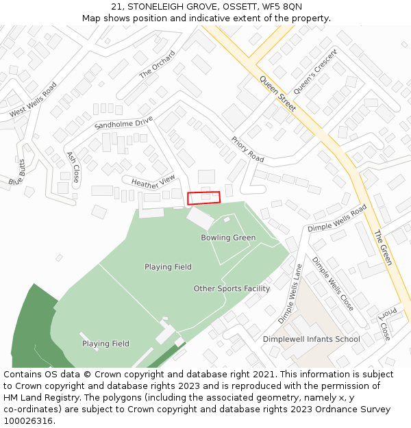21, STONELEIGH GROVE, OSSETT, WF5 8QN: Location map and indicative extent of plot