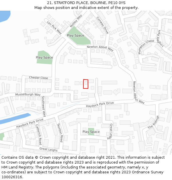 21, STRATFORD PLACE, BOURNE, PE10 0YS: Location map and indicative extent of plot