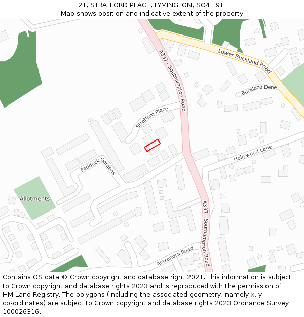 21, STRATFORD PLACE, LYMINGTON, SO41 9TL: Location map and indicative extent of plot