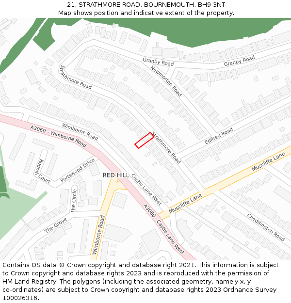21, STRATHMORE ROAD, BOURNEMOUTH, BH9 3NT: Location map and indicative extent of plot