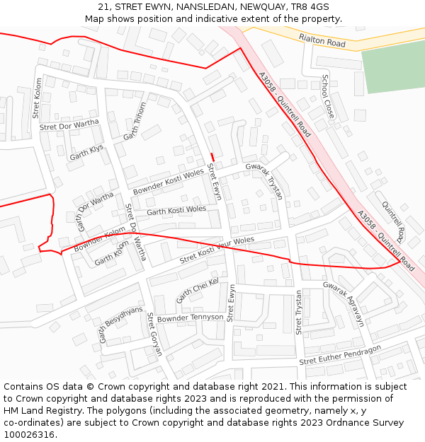 21, STRET EWYN, NANSLEDAN, NEWQUAY, TR8 4GS: Location map and indicative extent of plot