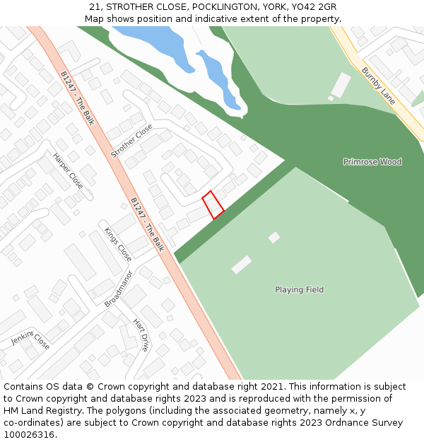 21, STROTHER CLOSE, POCKLINGTON, YORK, YO42 2GR: Location map and indicative extent of plot