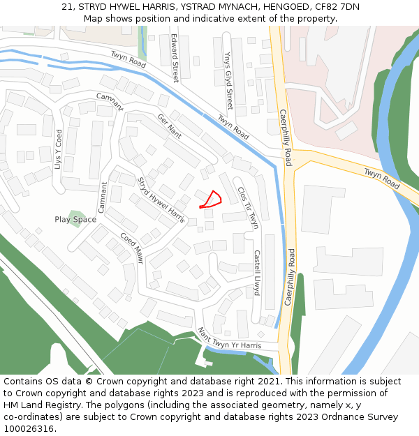 21, STRYD HYWEL HARRIS, YSTRAD MYNACH, HENGOED, CF82 7DN: Location map and indicative extent of plot