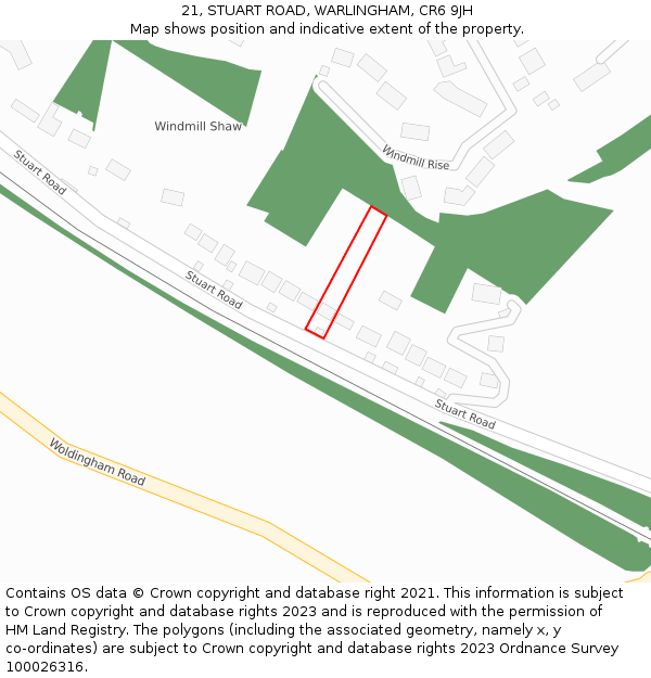 21, STUART ROAD, WARLINGHAM, CR6 9JH: Location map and indicative extent of plot