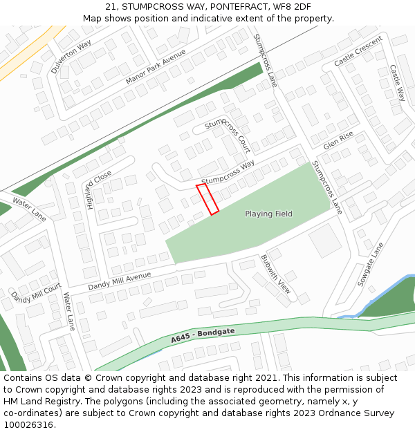 21, STUMPCROSS WAY, PONTEFRACT, WF8 2DF: Location map and indicative extent of plot