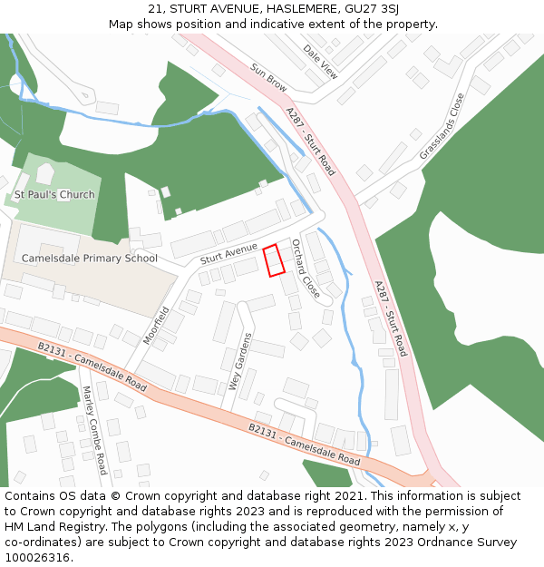 21, STURT AVENUE, HASLEMERE, GU27 3SJ: Location map and indicative extent of plot